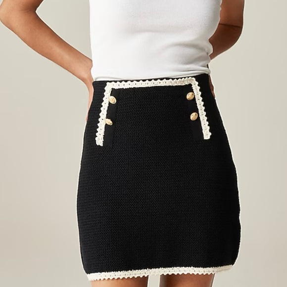J. Crew Crochet Mini Skirt Contrast Trim Black Cream - Picture 1 of 12